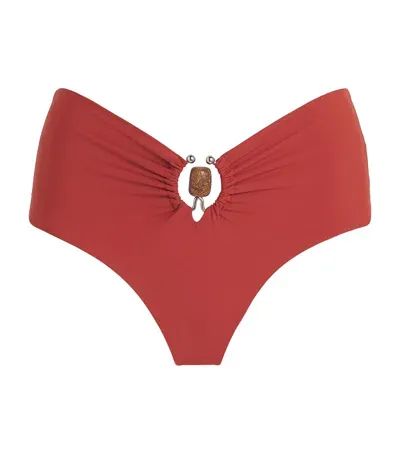 Christopher Esber Ruched Prong Bikini Bottoms In Red