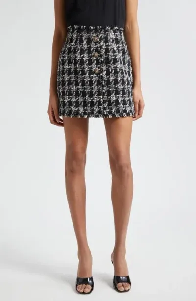 Cinq À Sept Adrienne Cotton Blend Tweed Miniskirt In Black/ivory