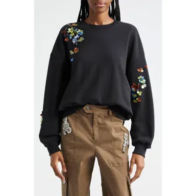 Cinq À Sept Sequin Flower Embroidered Brandy Sweatshirt In Blackmulti