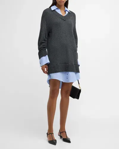 Cinq À Sept Santina Collared Combo Mini Dress In Charcoal/rain C