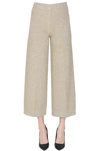 Circus Hotel Lamè Knit Trousers In Gold