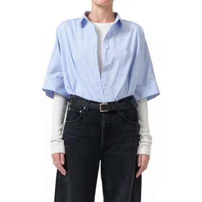 Citizens Of Humanity Claire Origami Elbow Sleeve Cotton Button-up Shirt In Melissani Stripe