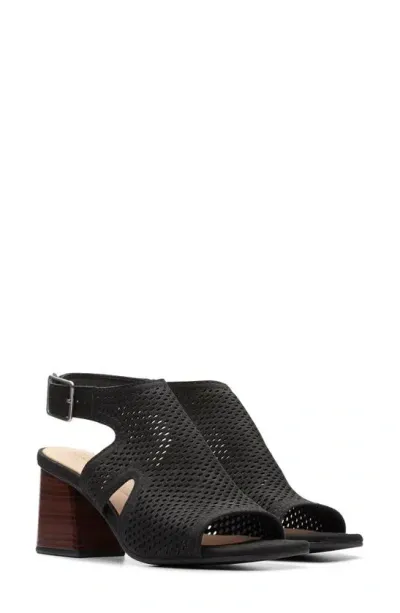 Clarks Siara 65 Flow Ankle Strap Sandal In Black Nubuck