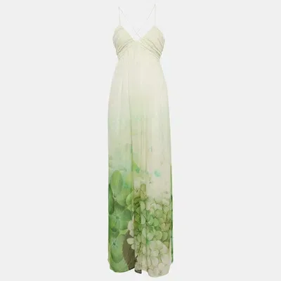 Pre-owned Class By Roberto Cavalli Green Floral Print Silk Maxi Dress M