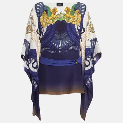 Pre-owned Class By Roberto Cavalli Navy Blue Printed Satin Silk Kaftan Top M