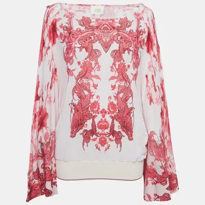 Pre-owned Class By Roberto Cavalli Roberto Cavalli Pink Floral Print Jersey Kimono Top M