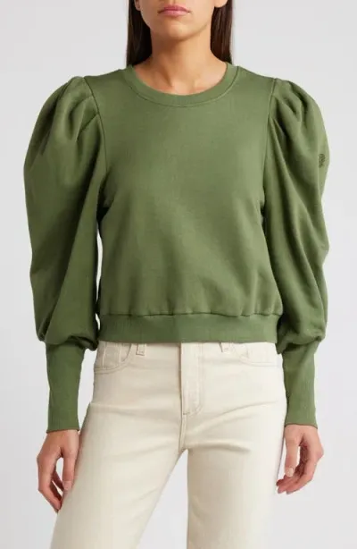 Cleobella Indi Bishop Sleeve Organic Cotton Sweatshirt In Army Green