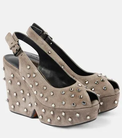 Clergerie Davina Embellished Suede Peep-toe Pumps In Grey