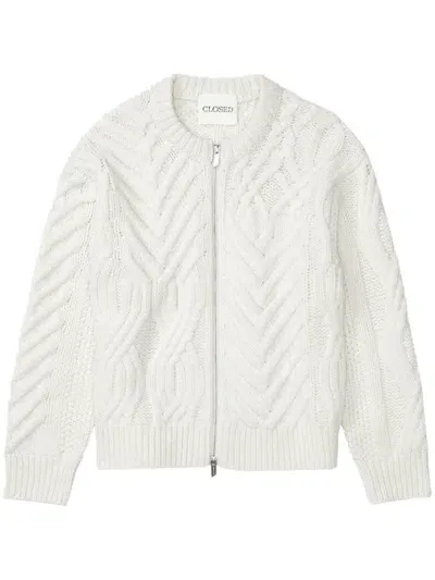 Closed Cable-knit Zipped Cardigan In White