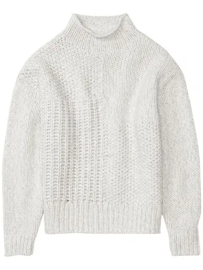 Closed Contrast-stitch Wool Jumper In White