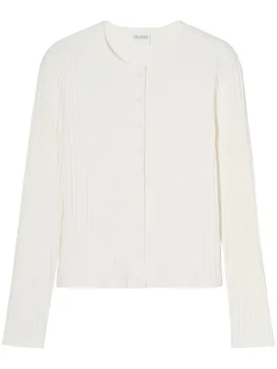 Closed Crew-neck Ribbed-knit Cardigan In White