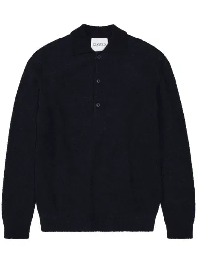 Closed Long-sleeve Wool Polo Shirt In Blue