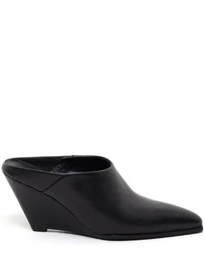 Closed Wedged-heel Mules In Black