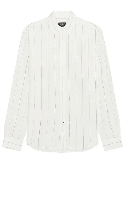 Club Monaco Long Sleeve Wide Stripe Linen Shirt In White & Black