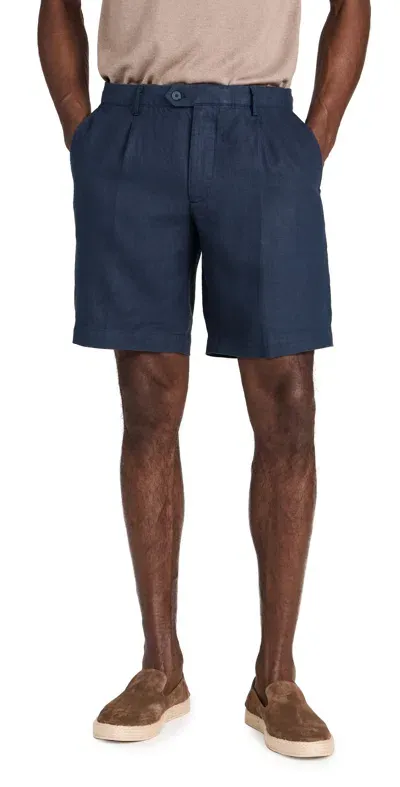 Club Monaco Pleated Linen Shorts 9.5 Navy Base/bleu Marine