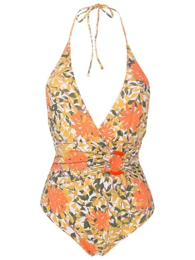 Clube Bossa Floral-print Halterneck Swimsuit In Orange