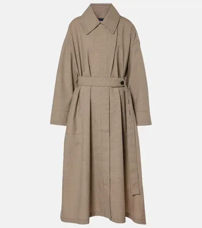 Co Checked Wool-blend Trench At In Blue