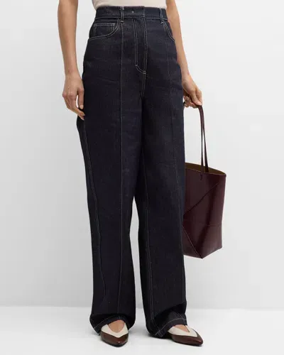 Co High-rise Pintuck Straight-leg Denim Trousers In Indigo