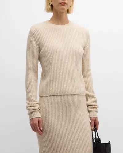 Co Wool-cashmere Rib Knit Sweater In Ivory