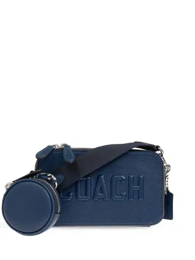 Coach Debossed-logo Leather Shoulder Bag In Blue