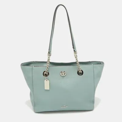 Pre-owned Coach Light Blue Leather Turnlock Chain Tote