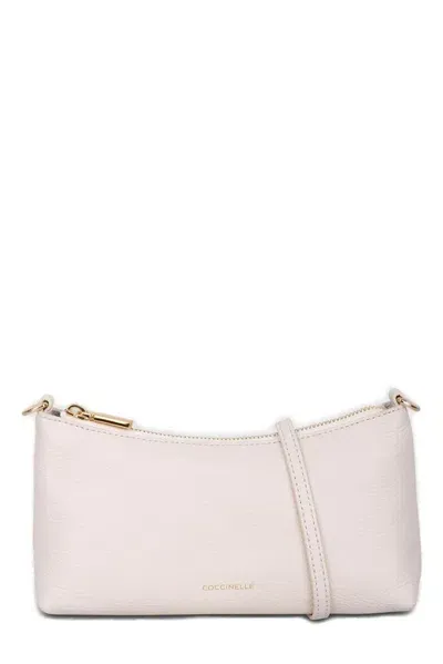 Coccinelle Aura Logo Debossed Shoulder Bag In White