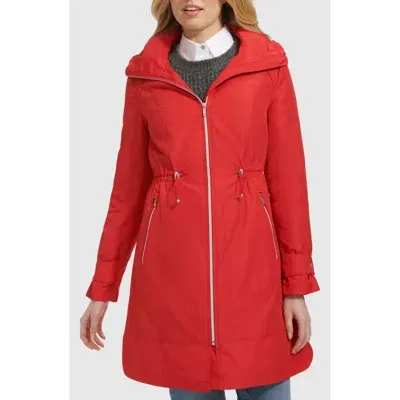 Cole Haan Travel Packable Hooded Rain Jacket In Red