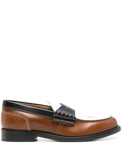 College Colourblock Leather Loafers In Brown