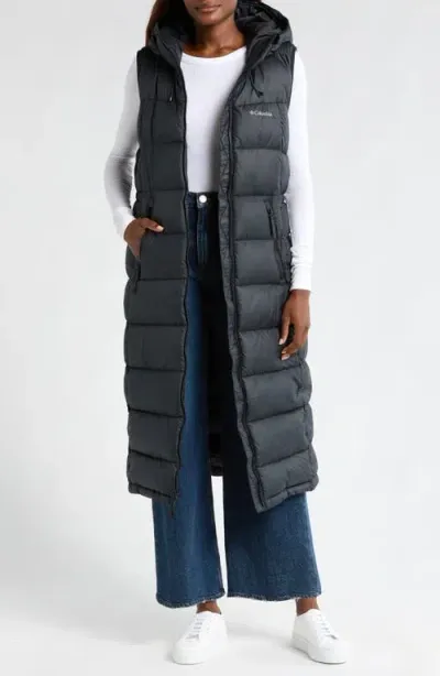 Columbia Pike Lake Water Repellent Hooded Long Puffer Vest In Black