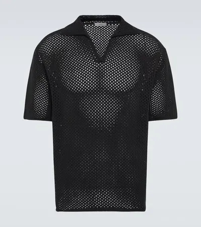 Commas Crochet Cotton-blend Polo Shirt In Black