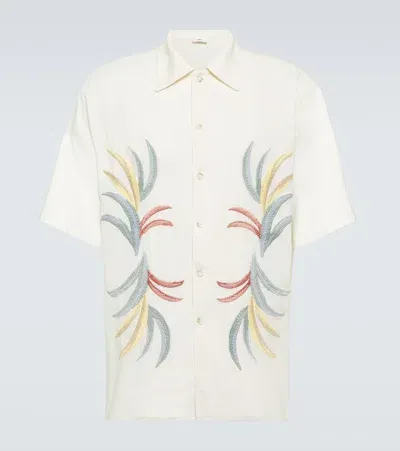 Commas Embroidered Linen And Cotton Bowling Shirt In Neutrals