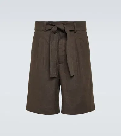 Commas Linen-blend Bermuda Shorts In Chocolate