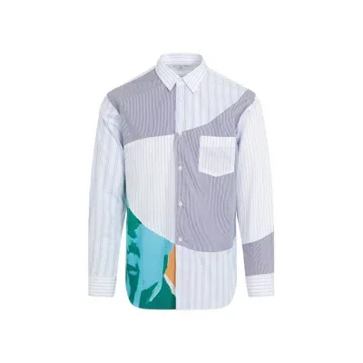 Comme Des Garçons Blue Patchwork Poplin Shirt In Purple