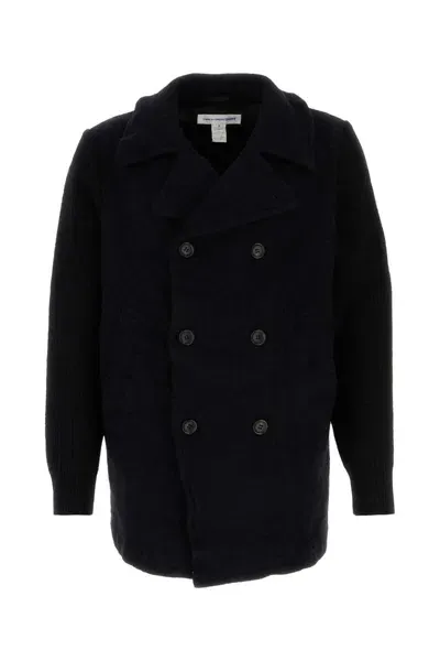 Comme Des Garçons Coat Wool Blend Double-breasted Design In Blue