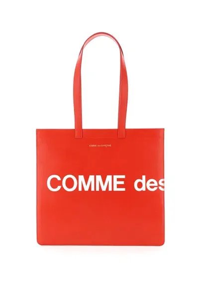 Comme Des Garçons Leather Tote Bag With Logo In Red