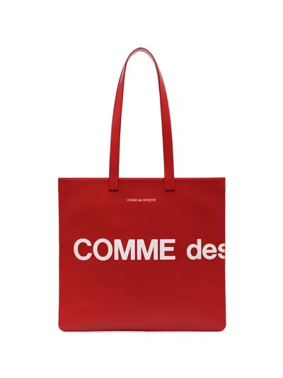 Comme Des Garçons Logo-print Leather Tote Bag In Red