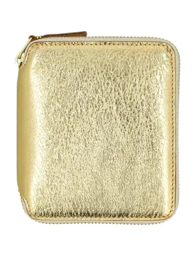 Comme Des Garçons Metallic Zip Around Wallet In Gold