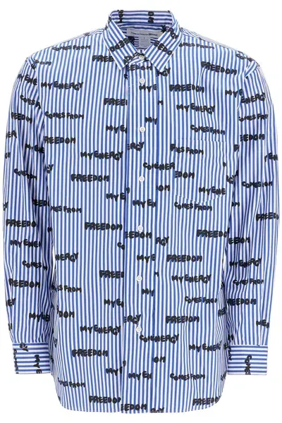 Comme Des Garçons Shirt Camicia A Righe Stampata In Blue