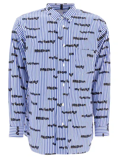 Comme Des Garçons Shirt Printed Striped Shirt Shirts In Blue