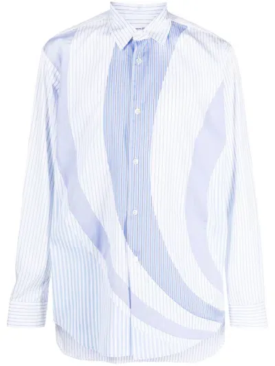 Comme Des Garçons Shirt Striped Panelled Long-sleeve Shirt In Blue