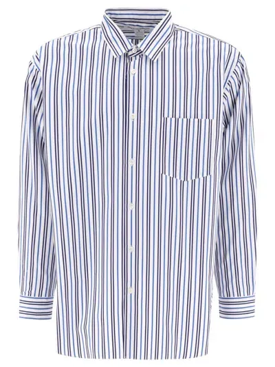 Comme Des Garçons Striped Shirt With Chest Pocket In Blue