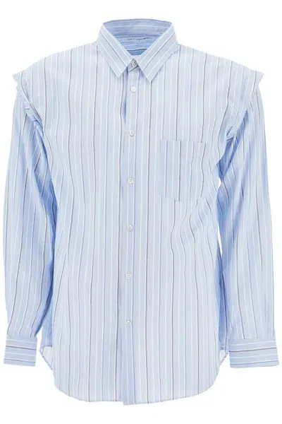 Comme Des Garçons Striped Shirt With Pocket In Blue