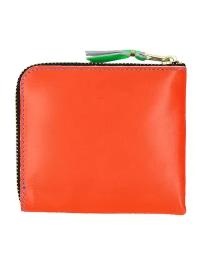 Comme Des Garçons Super Fluo Leather Zip-around Wallet In Orange