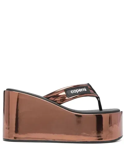 Coperni 95mm Metallic-effect Flip-flops In Brown