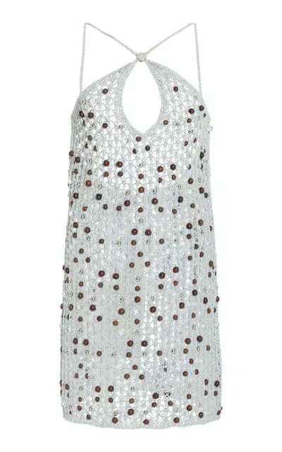 Coperni Beaded Knit Cotton Mini Dress In Grey