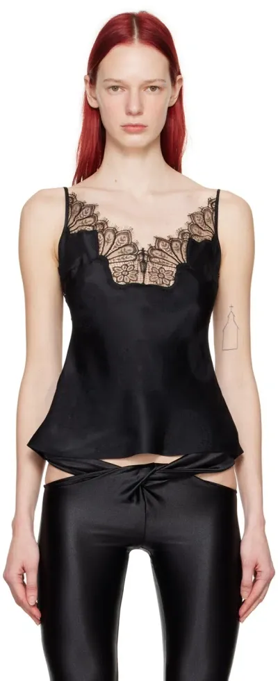 Coperni Lace-trim Silk-satin Tank Top In Black