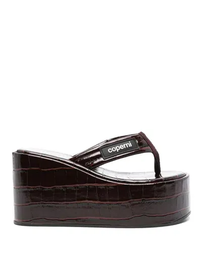 Coperni 100mm Croc Embossed Wedge Sandals In Brown