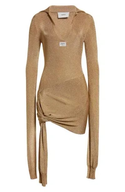 Coperni Knotted Metallic Long Sleeve Sweater Dress In Gold