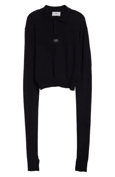 Coperni Knotted Sleeve Virgin Wool Polo Sweater In Black