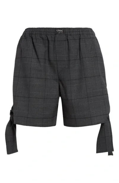 Coperni Plaid Knot Detail Stretch Wool Pull-on Shorts In Grey